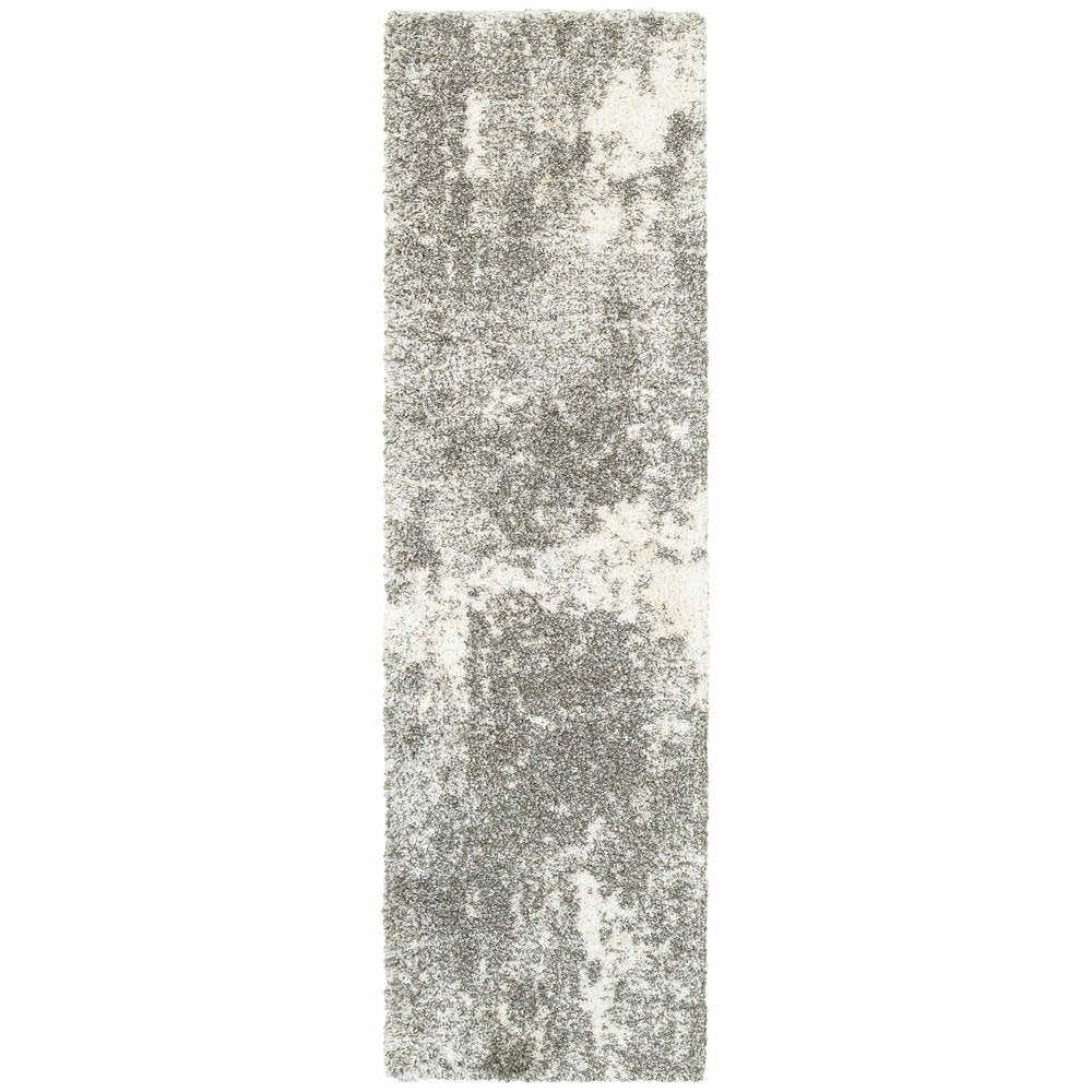 2' X 3' Gray And Ivory Distressed Abstract Scatter Rug