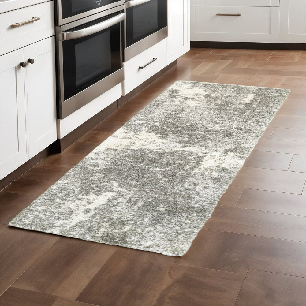 2' X 3' Gray And Ivory Distressed Abstract Scatter Rug