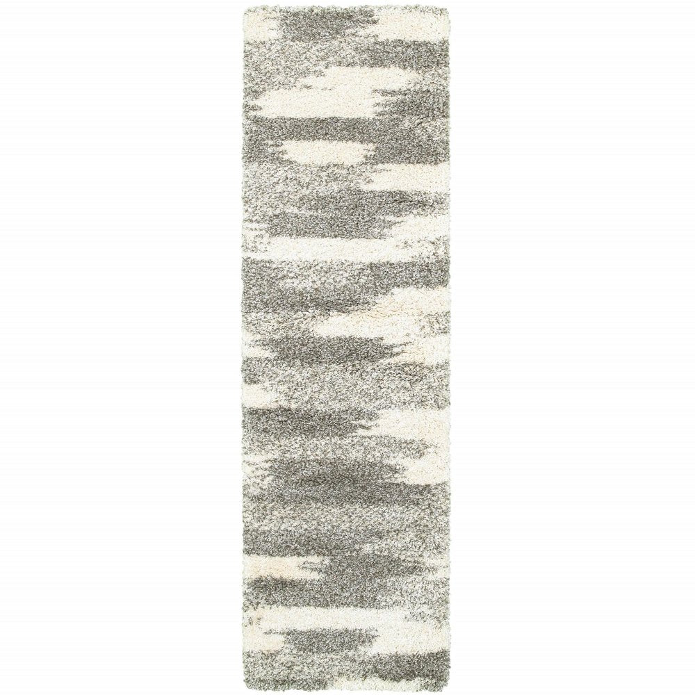 7' X 10' Gray And Ivory Geometric Pattern Area Rug