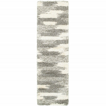 7' X 10' Gray And Ivory Geometric Pattern Area Rug