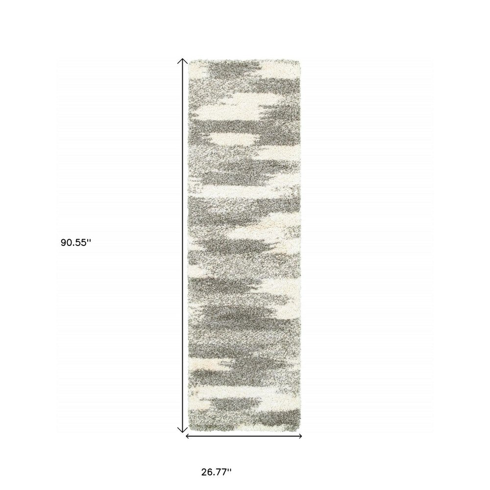 7' X 10' Gray And Ivory Geometric Pattern Area Rug