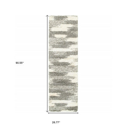 7' X 10' Gray And Ivory Geometric Pattern Area Rug
