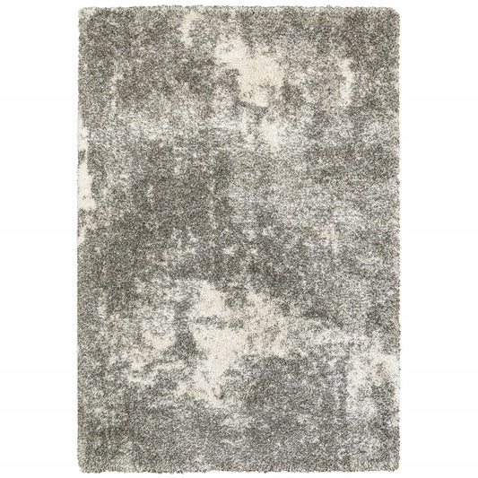 2' X 8' Gray And Ivory Distressed Abstract Runner Rug