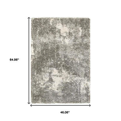2' X 3' Gray And Ivory Distressed Abstract Scatter Rug