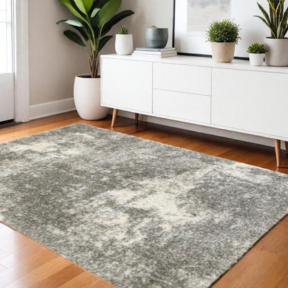 2' X 3' Gray And Ivory Distressed Abstract Scatter Rug