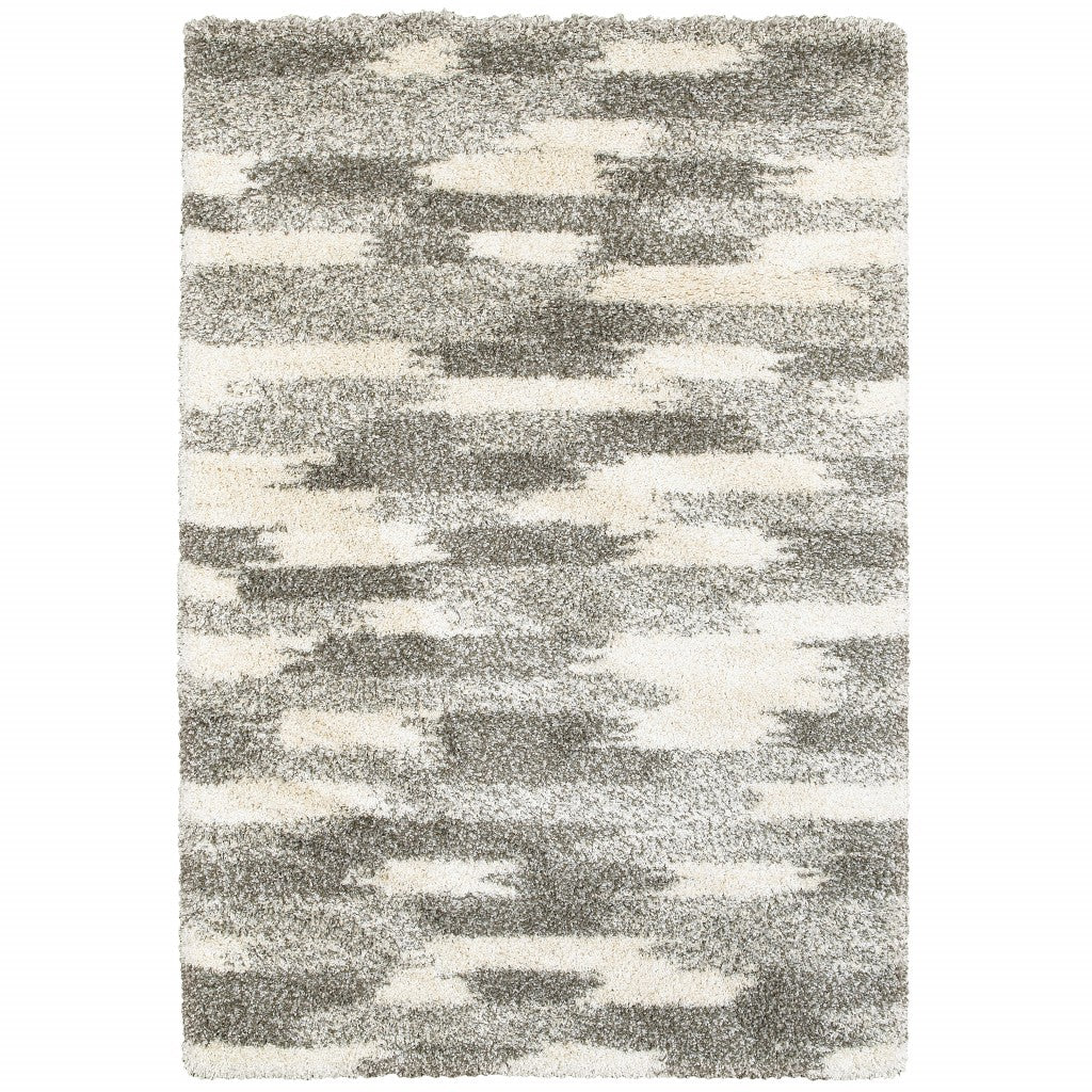 8' X 11' Gray And Ivory Geometric Pattern Area Rug