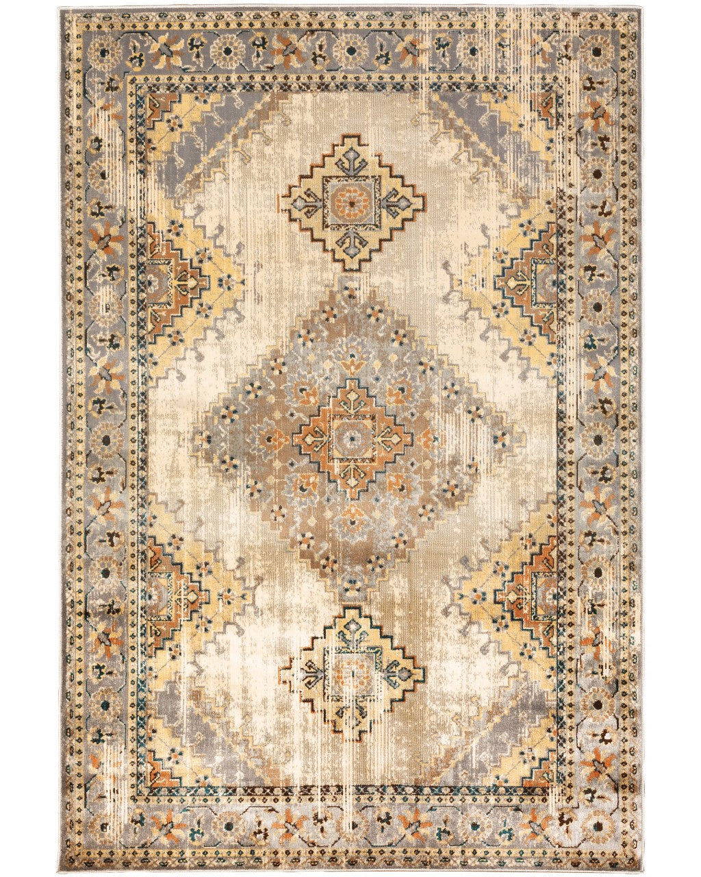 2' X 8' Gray And Beige Aztec Pattern Runner Rug