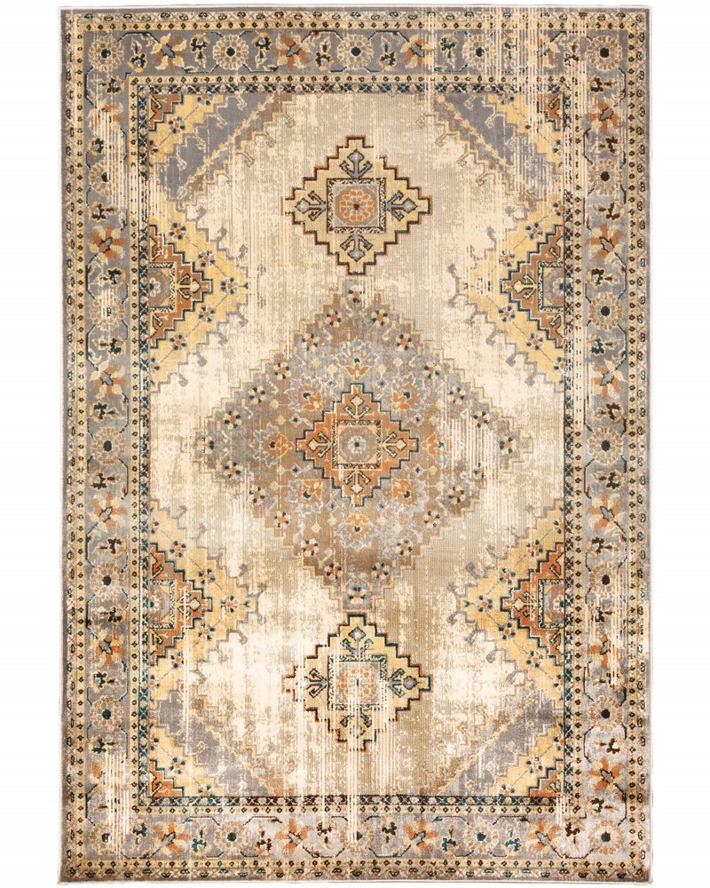 10' X 13' Gray And Beige Aztec Pattern Area Rug