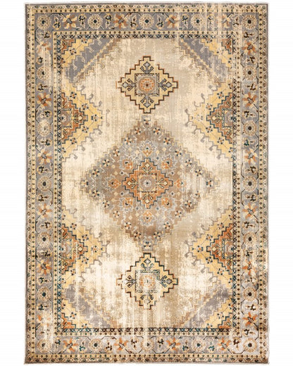 10' X 13' Gray And Beige Aztec Pattern Area Rug