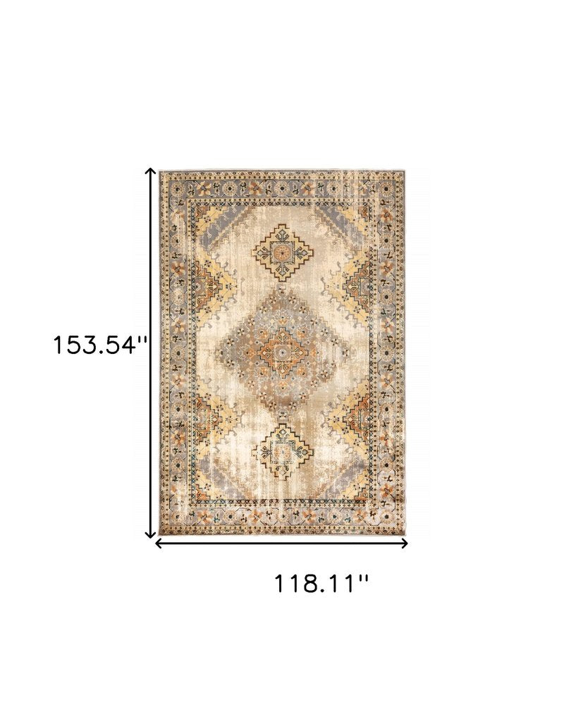 10' X 13' Gray And Beige Aztec Pattern Area Rug