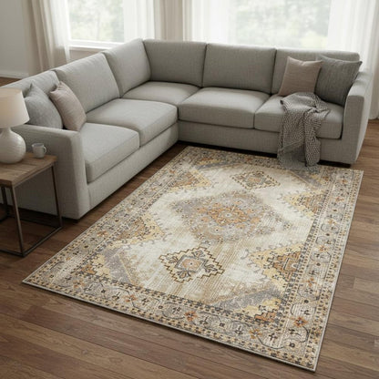 10' X 13' Gray And Beige Aztec Pattern Area Rug