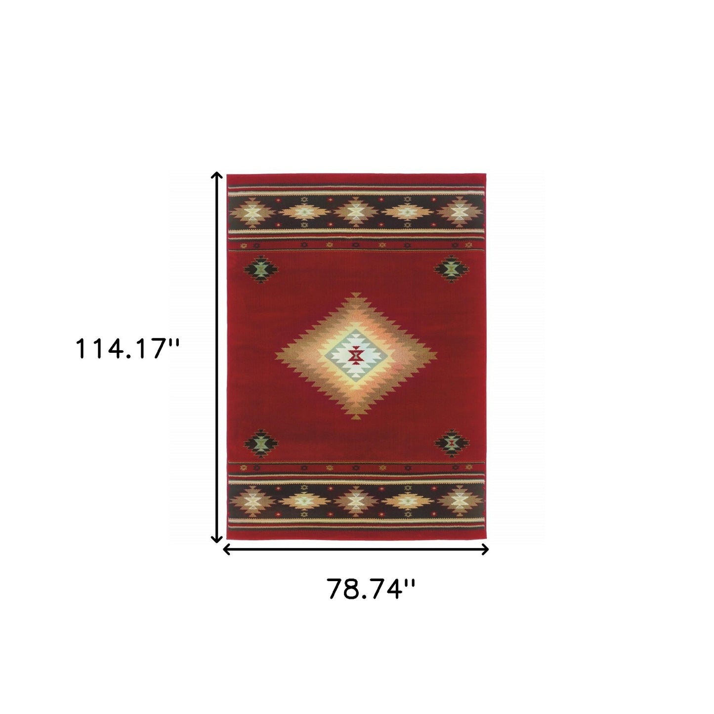 7' X 10' Red And Beige Ikat Pattern Area Rug