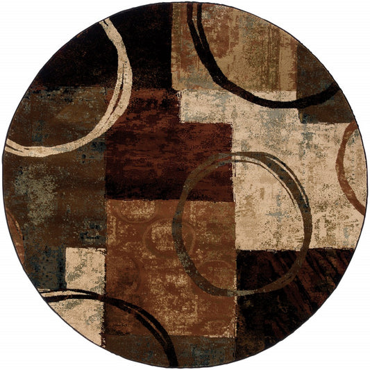7’ X 10’ Brown And Black Abstract Geometric Area Rug