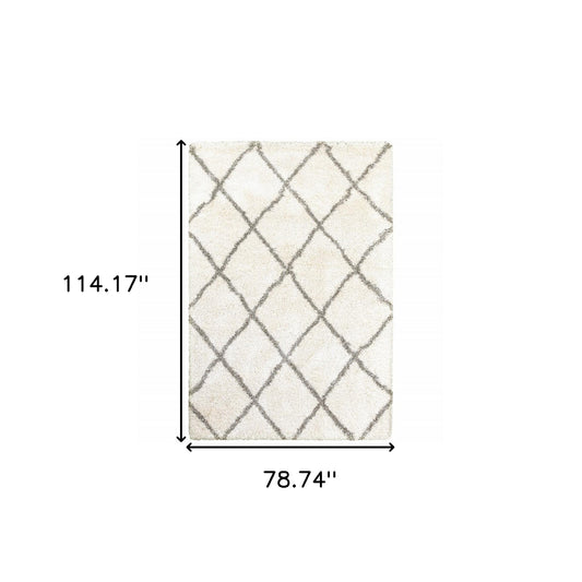 8' X 11' Ivory And Gray Geometric Lattice Area Rug