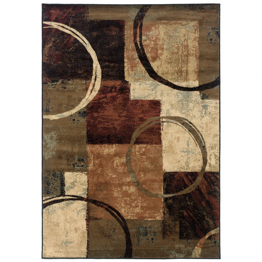 7’ X 10’ Brown And Black Abstract Geometric Area Rug