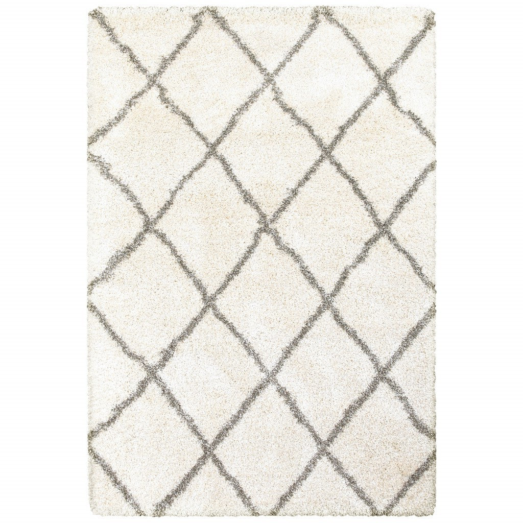 7’ X 10’ Ivory And Gray Geometric Lattice Area Rug