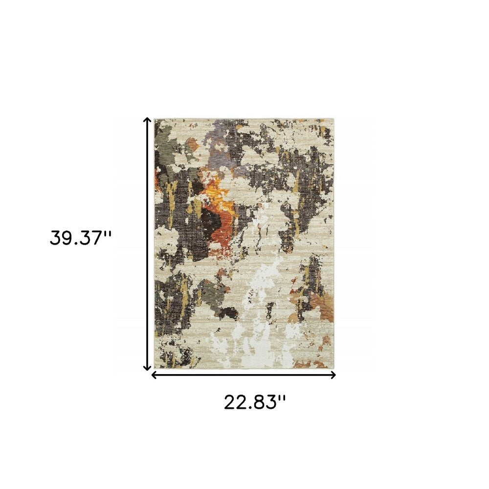 2' X 3' Beige and Black Power Loom Area Rug