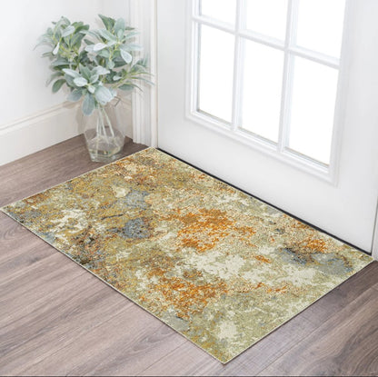 2' X 3' Gold and Ivory Power Loom Area Rug