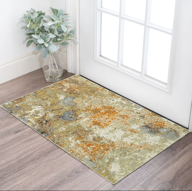 7' X 10' Gold and Ivory Power Loom Area Rug