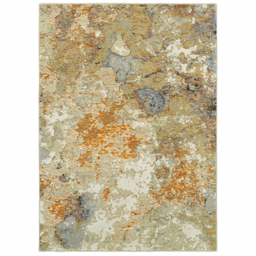 2' X 3' Gold and Ivory Power Loom Area Rug