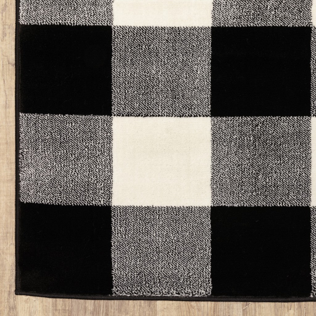 7' X 9' Monochromatic Gingham Pattern Indoor Area Rug