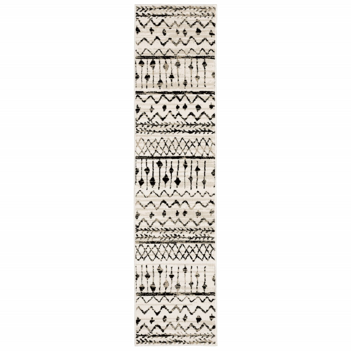 5’ X 7’ Ivory And Black Eclectic Patterns Indoor Area Rug