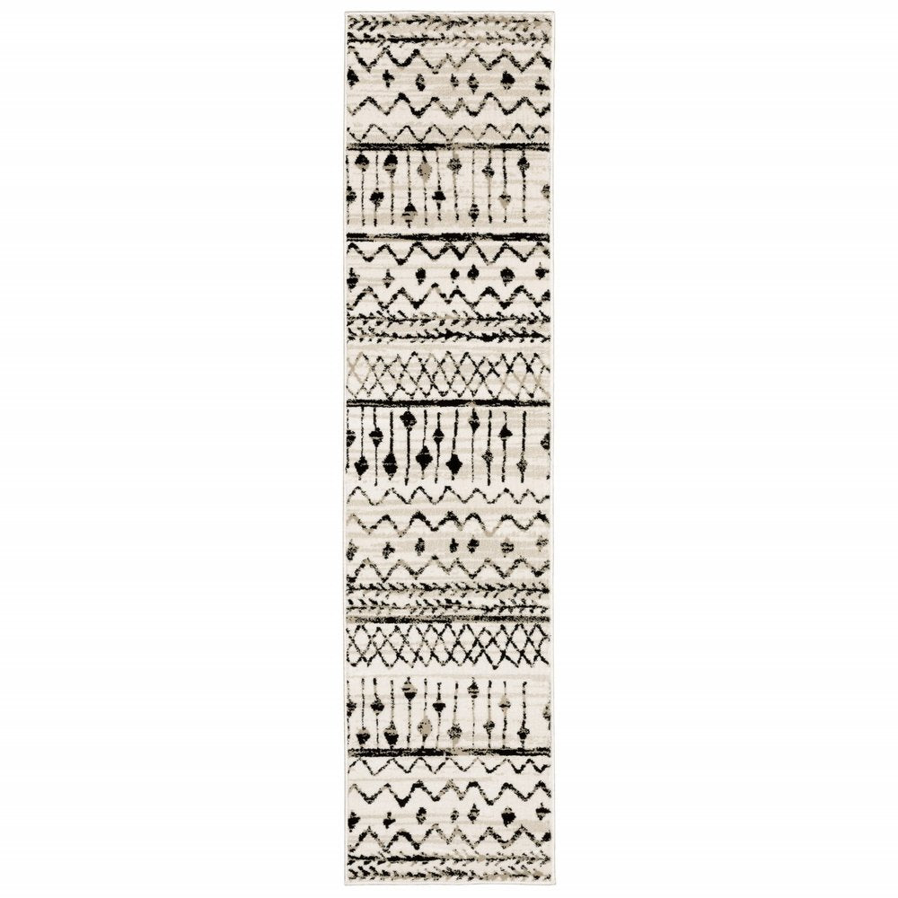 5' X 7' Ivory And Black Abstract Geometric Distressed Area Rug