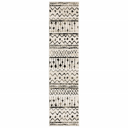 8’ X 10’ Ivory And Black Eclectic Patterns Indoor Area Rug