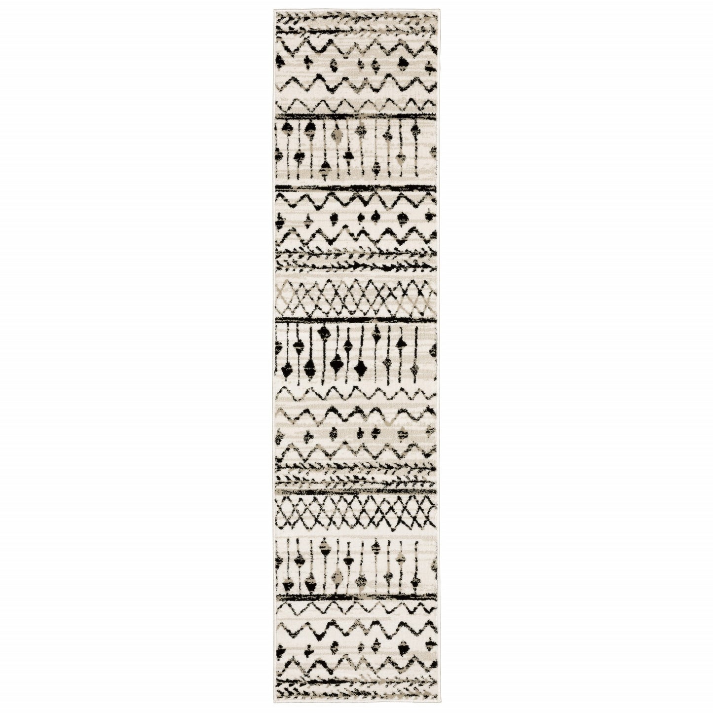 5' X 7' Ivory And Black Eclectic Patterns Indoor Area Rug