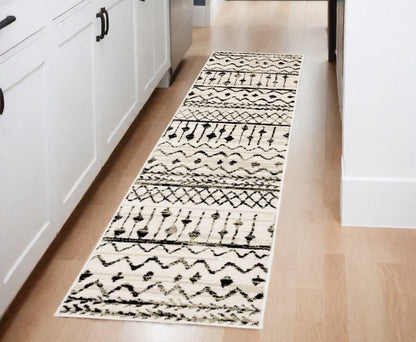 5' X 7' Ivory And Black Abstract Geometric Distressed Area Rug