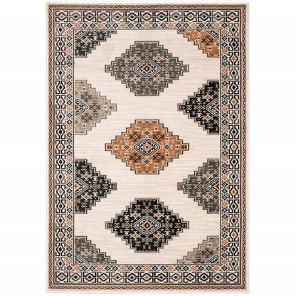 4' X 6' Ivory Black Orange And Gray Geometric Area Rug