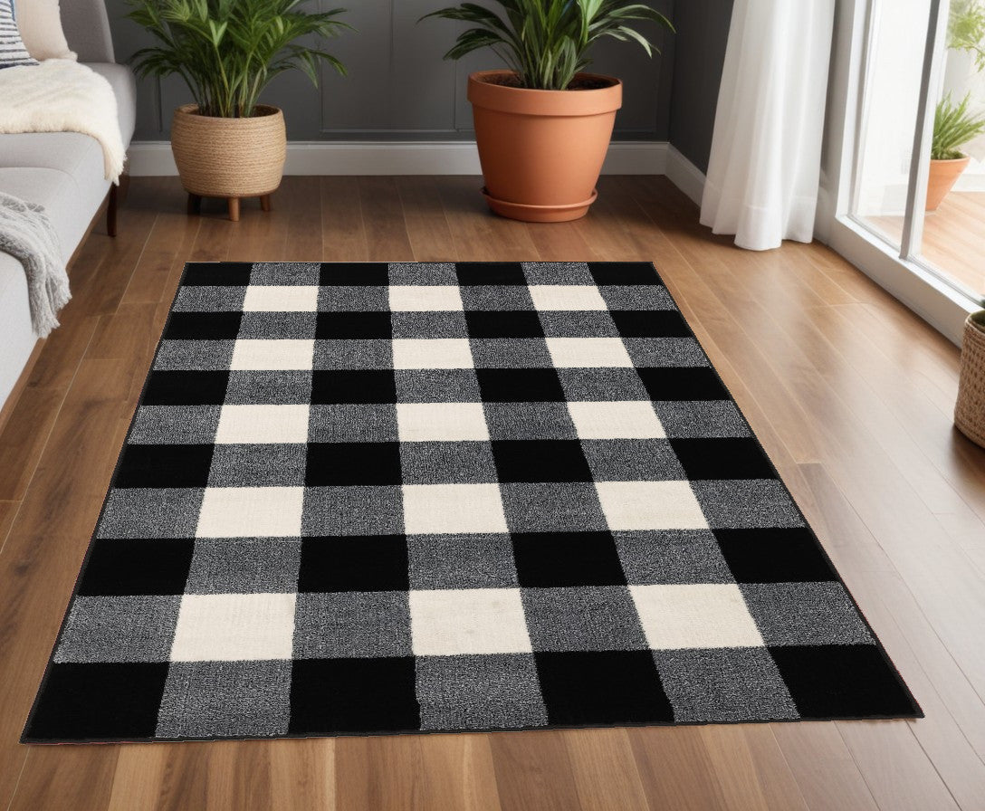 7' X 9' Monochromatic Gingham Pattern Indoor Area Rug