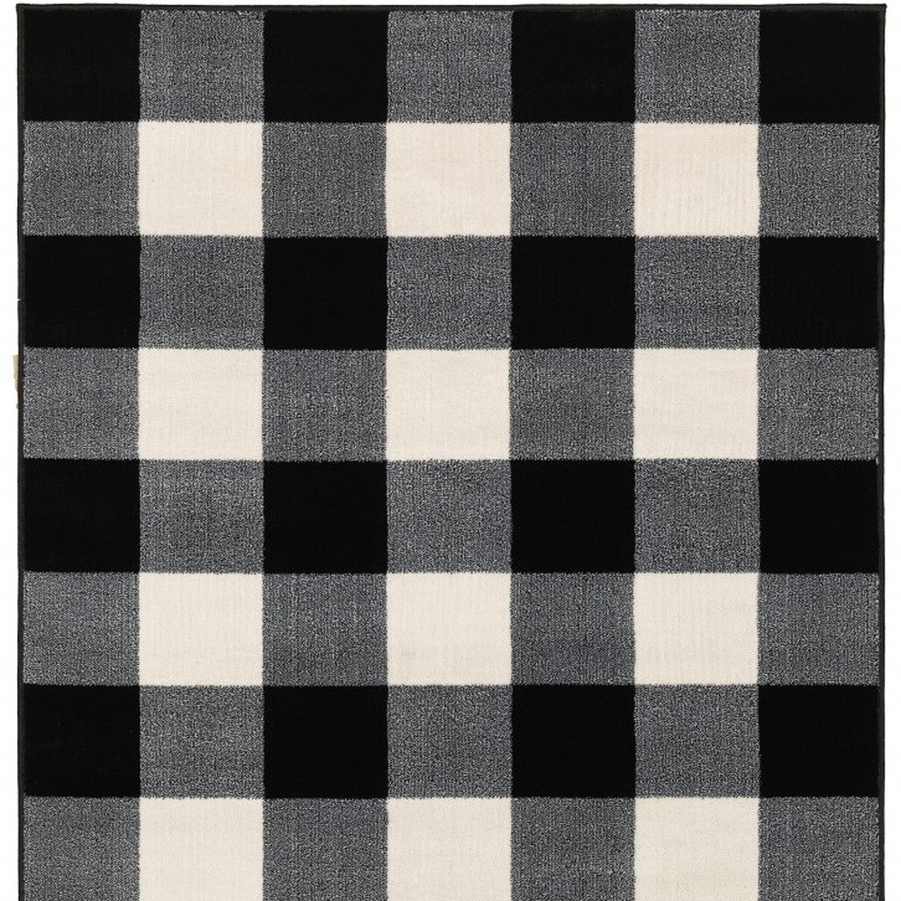 7' X 9' Monochromatic Gingham Pattern Indoor Area Rug