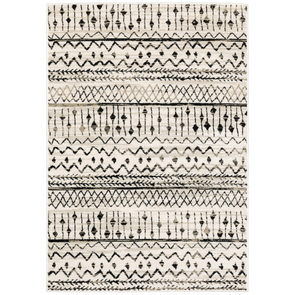 5' X 7' Ivory And Black Eclectic Patterns Indoor Area Rug