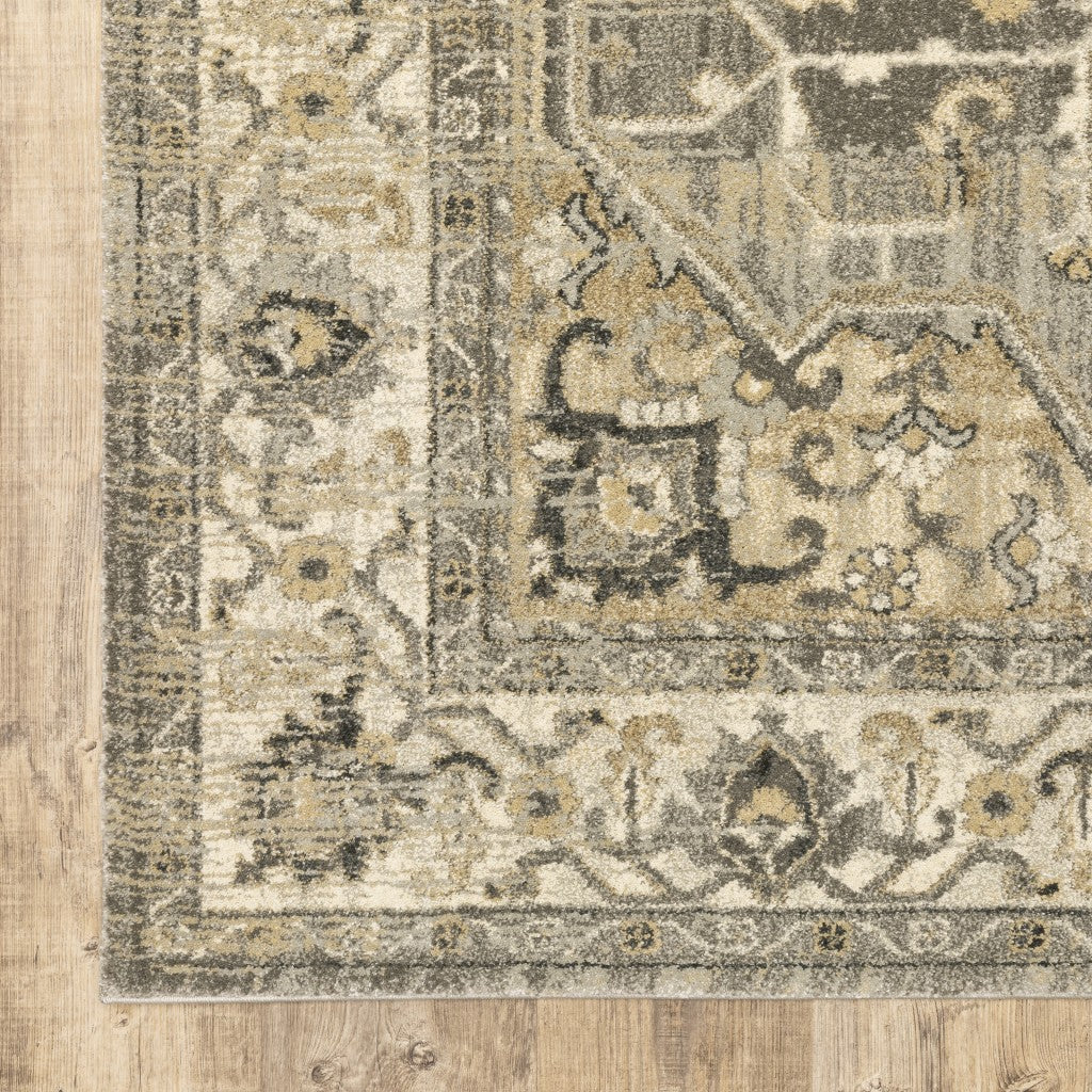 2' X 8' Beige And Gray Traditional Medallion Indoor Runner Rug