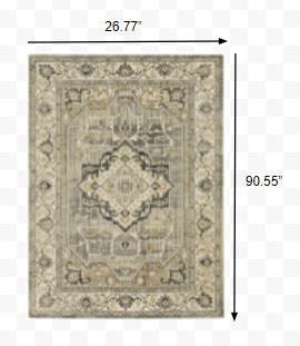 2' X 8' Beige And Gray Traditional Medallion Indoor Runner Rug