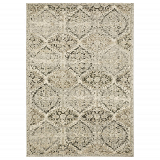 5' X 8' Ivory And Gray Floral Trellis Indoor Area Rug