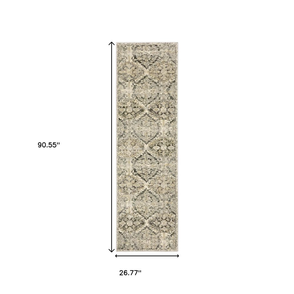 5' X 8' Ivory And Gray Trellis Distressed Area Rug