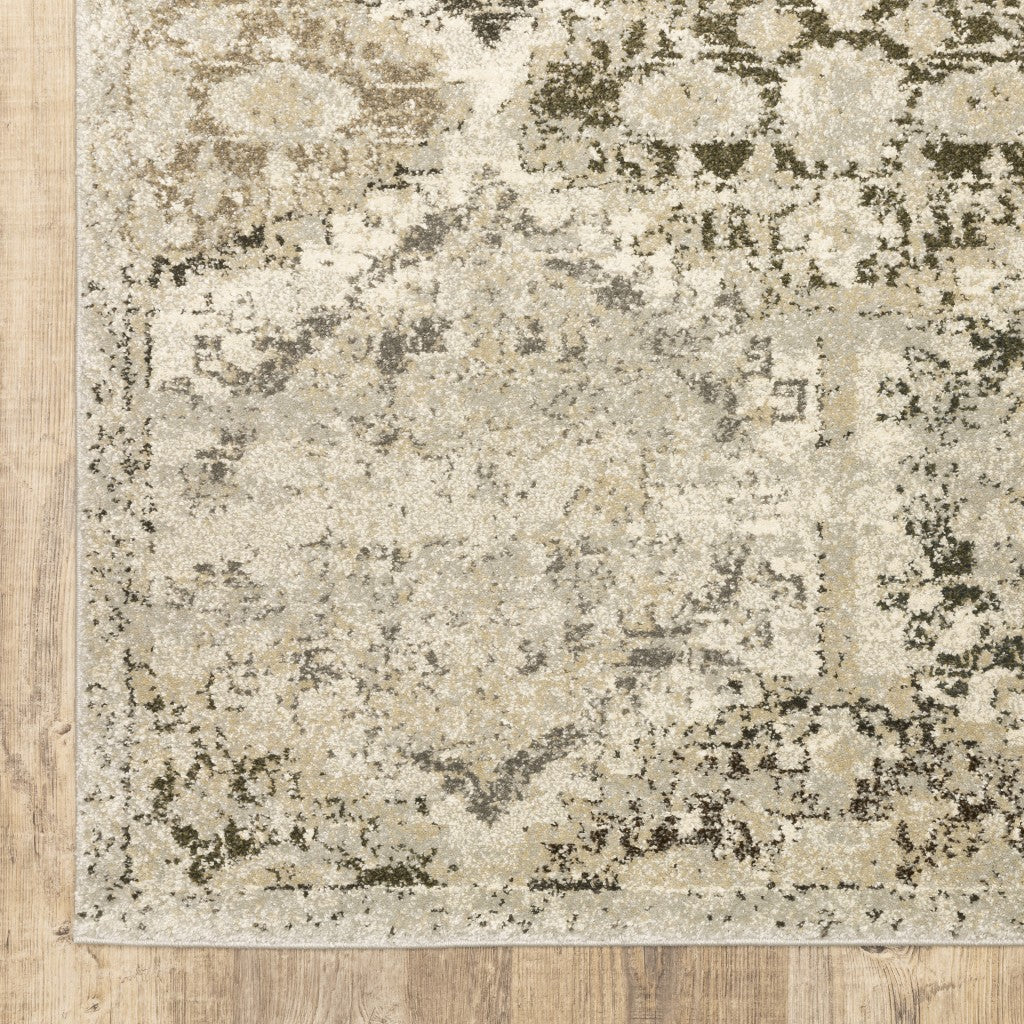 2' X 8' Ivory And Gray Floral Trellis Indoor Runner Rug