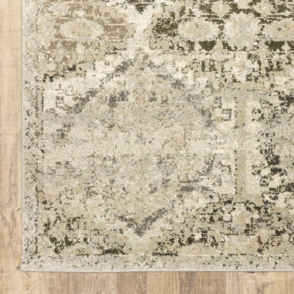 5' X 8' Ivory And Gray Trellis Distressed Area Rug