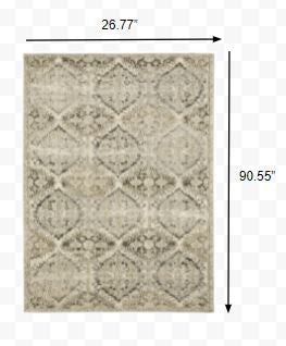 2' X 8' Ivory And Gray Floral Trellis Indoor Runner Rug