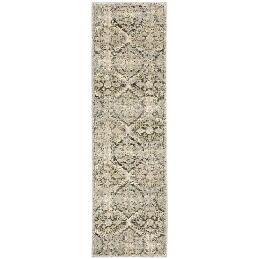 2' X 8' Ivory And Gray Floral Trellis Indoor Runner Rug