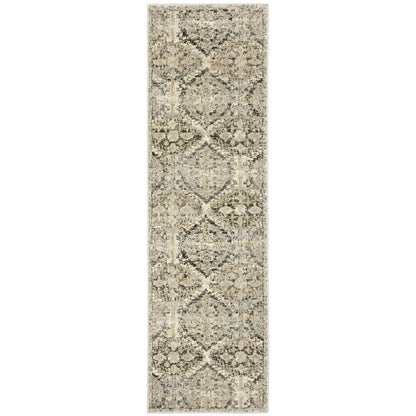 2' X 8' Ivory And Gray Floral Trellis Indoor Runner Rug