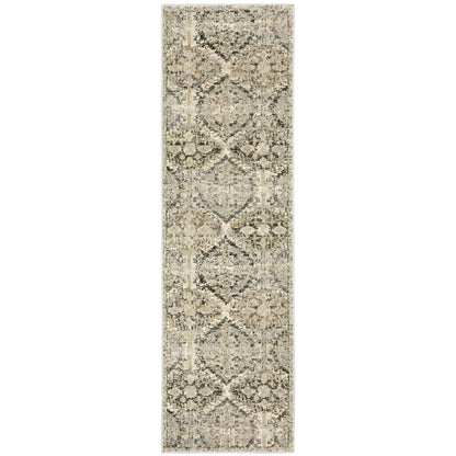 5' X 8' Ivory And Gray Trellis Distressed Area Rug