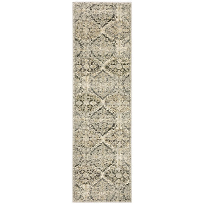 5' X 8' Ivory And Gray Trellis Distressed Area Rug