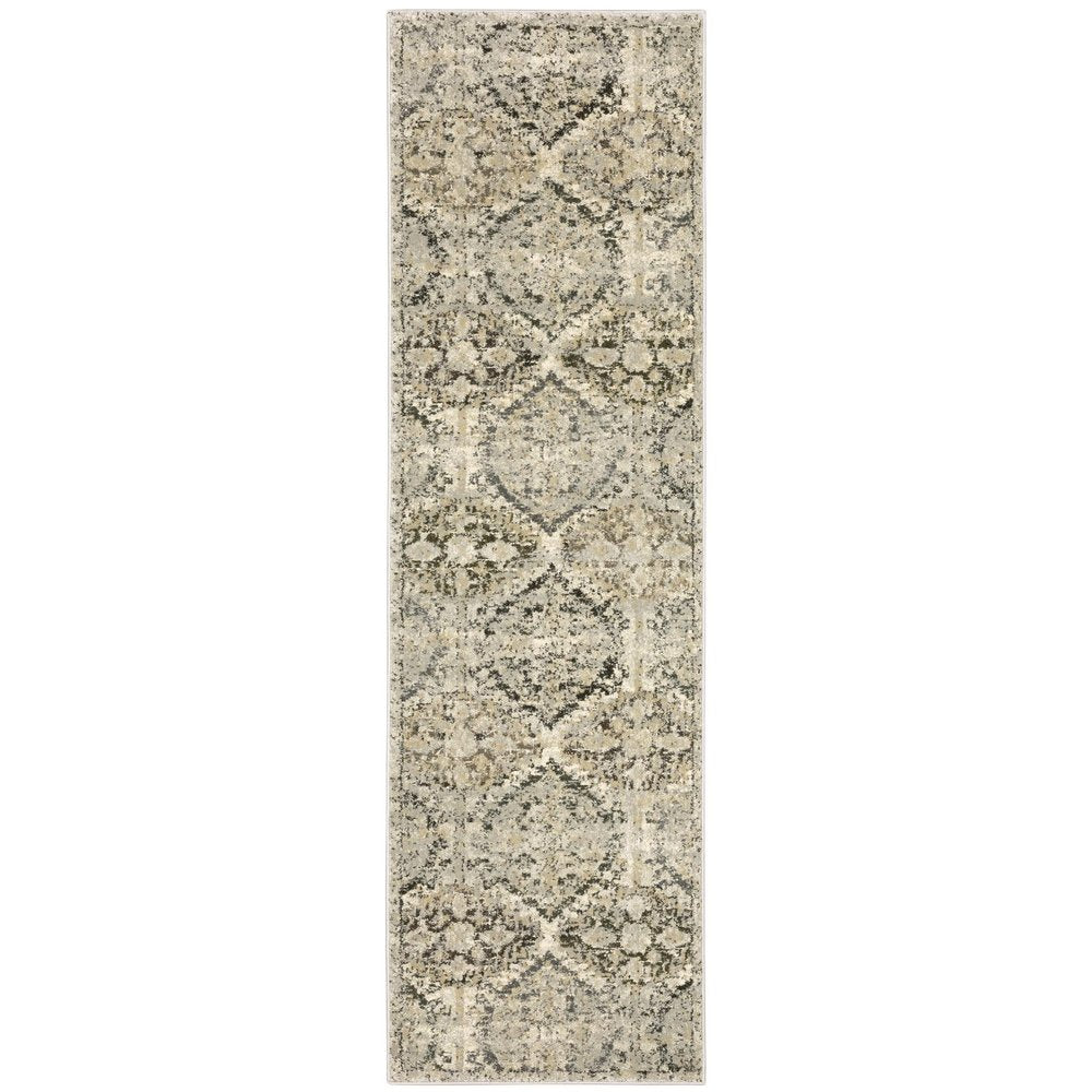5' X 8' Ivory And Gray Trellis Distressed Area Rug