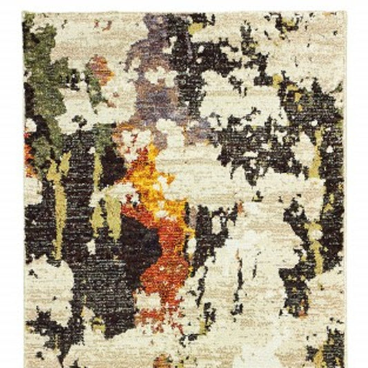 2' X 3' Beige and Black Power Loom Area Rug