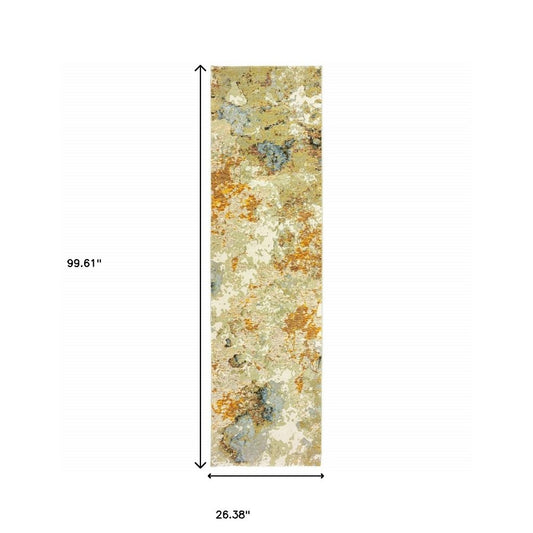 8' Gold And Ivory Runner Rug