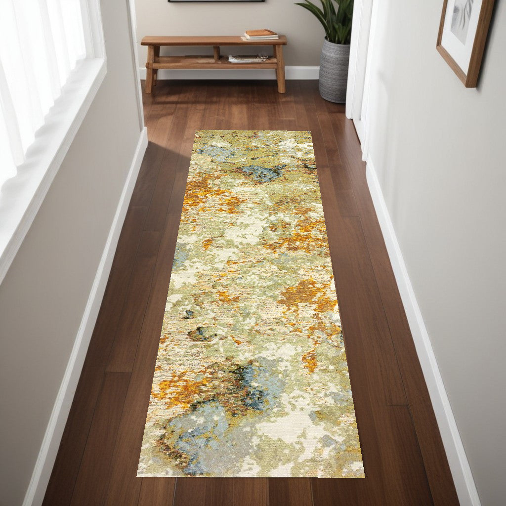 7' X 10' Gold and Ivory Power Loom Area Rug