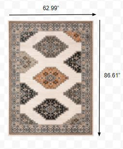 4' X 6' Ivory Black Orange And Gray Geometric Area Rug
